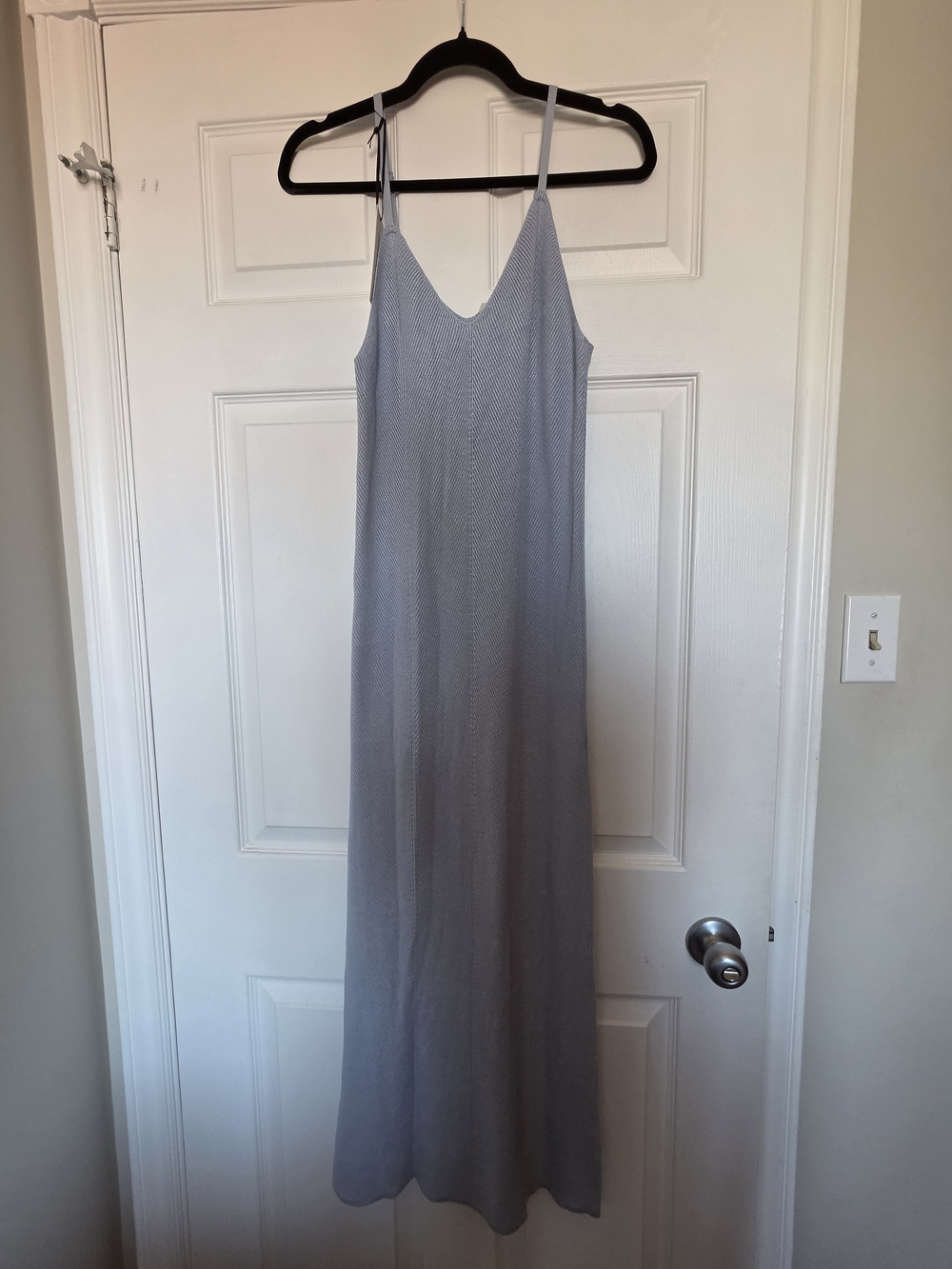 Freshman Light Blue Knit Maxi Dress with Thin Straps
